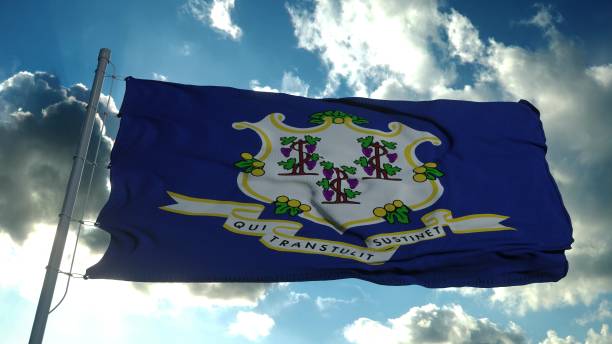 istock Connecticut flag on a flagpole waving in the wind in the sky. 3d rendering 1286355165