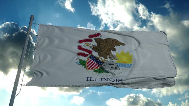 istock Illinois flag on a flagpole waving in the wind in the sky. 3d rendering 1286355169