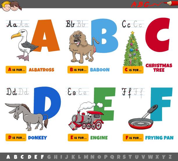 Educational Cartoon Alphabet Letters For Children From A To F Stock  Illustration - Download Image Now - iStock