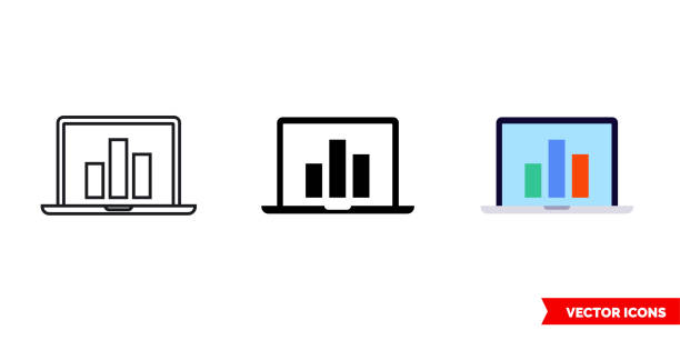 illustrations, cliparts, dessins animés et icônes de icône de métriques d’ordinateur portable de 3 types de couleur, noir et blanc, contour. symbole de signe vectoriel isolé - metric system