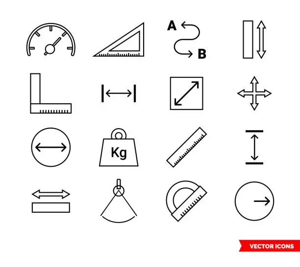 Vector illustration of Measuring icons set of color types. Isolated vector sign symbols. Icon pack