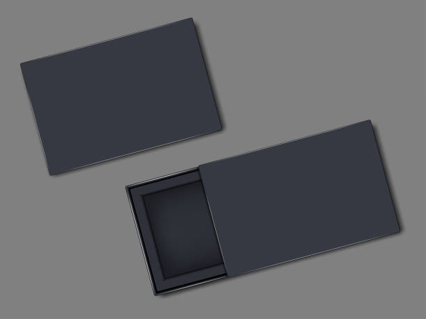 Dark blue cardboard box with lid - open and closed. Top view. Empty inside. Vector template. Paper packaging box, mockup Dark blue cardboard box with lid - open and closed. Top view. Empty inside. Vector template. Paper packaging box, mockup. cardboard box mockup stock illustrations