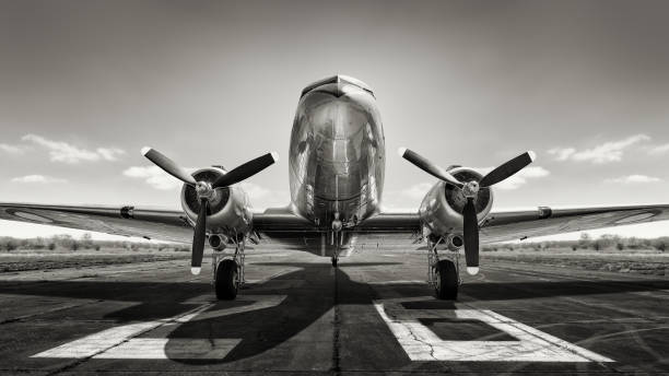 airplane historical aircraft on a runway propeller photos stock pictures, royalty-free photos & images