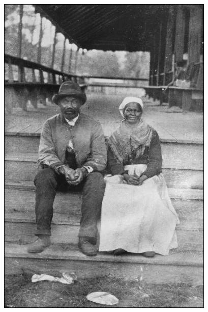 Antique black and white photo of the United States: Couple Antique black and white photo of the United States: Couple archival photos stock illustrations