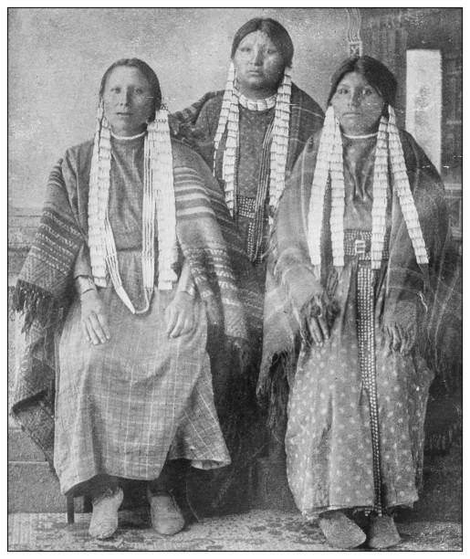 Antique black and white photo of the United States: Osage women Antique black and white photo of the United States: Osage women indigenous peoples of the americas photos stock illustrations