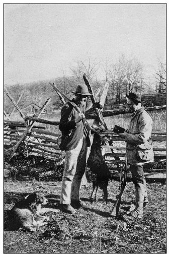 Antique black and white photo of the United States: Hunting turkeys on the Ozark mountains