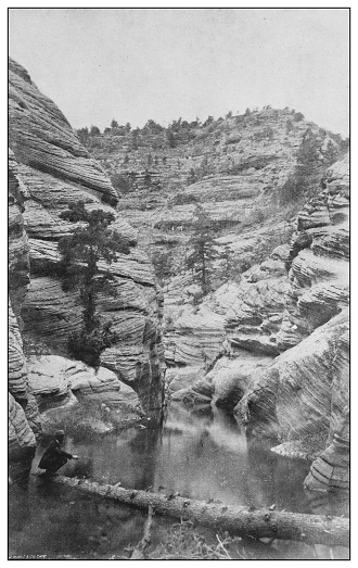Antique black and white photo of the United States: Grand Canyon, Rock formation