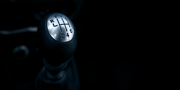 Close-up of a manual gear lever shift with copy space