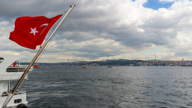 istock Turkish Flag in Bosphorus Istanbul, Turkey 1286371312