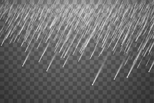 Falling hail on a transparent background. Falling water drops texture