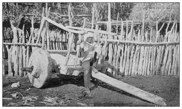 античное черно-белое фото соединенных штатов: pueblo человек - anasazi stock illustrations