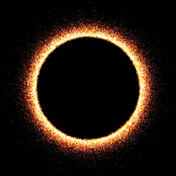 Vector illustration of Illuminated circle frame on dark background