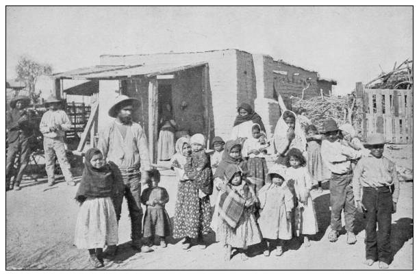 Antique black and white photo of the United States: Mexican family, Arizona Antique black and white photo of the United States: Mexican family, Arizona mexican ethnicity photos stock illustrations