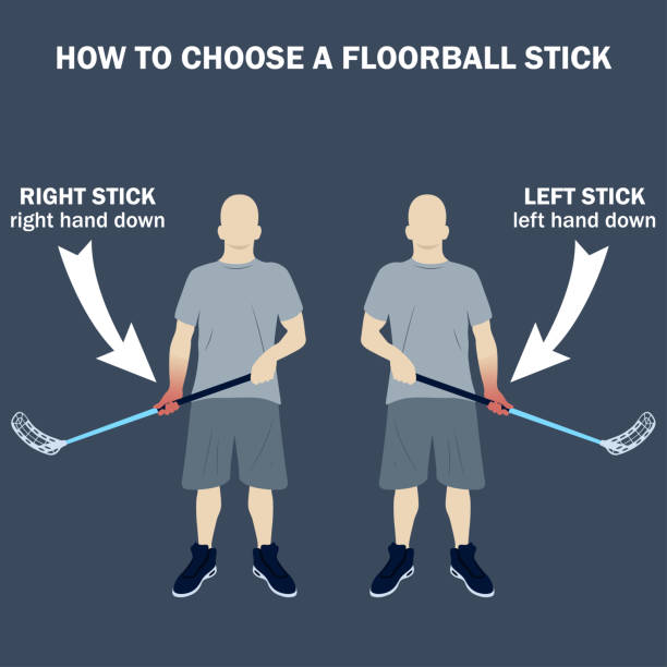 ilustrações de stock, clip art, desenhos animados e ícones de illustration of how to choose the side of a floorball stick. - teamsport