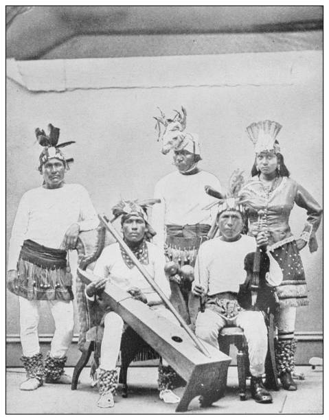 Antique black and white photo of the United States: Yaqui, Aztecs descendants Antique black and white photo of the United States: Yaqui, Aztecs descendants aztec civilization photos stock illustrations