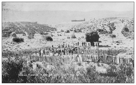 Antique black and white photo of the United States: Native funeral