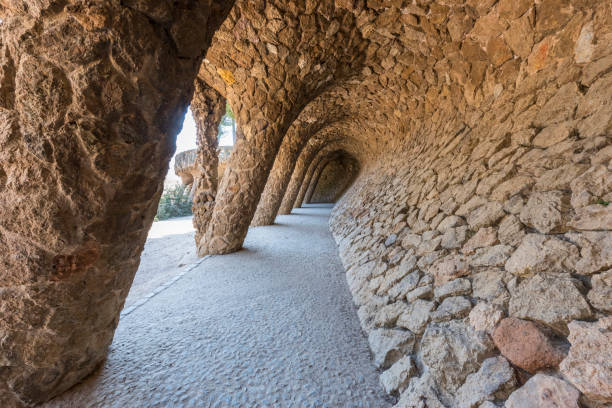 istock Stone colonnade in Park Guell in Barcelona 1286377117