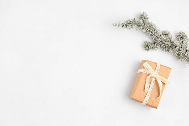 istock Christmas tree branch  on white background, flat lay, top view 1286378541