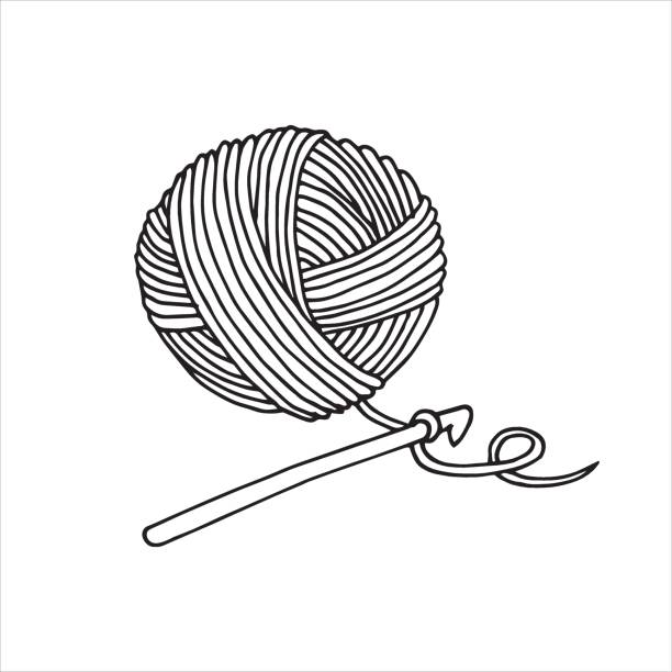 ilustrações de stock, clip art, desenhos animados e ícones de the author of the illustration in the style of doodle on the topic of knitting, crocheting. ball of wool and crochet hook isolated on white background. handicraft, needlework. - thread tailor art sewing