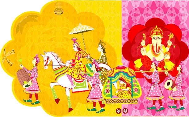 Vector illustration of Indian  Hindu Wedding Invitation  Card,