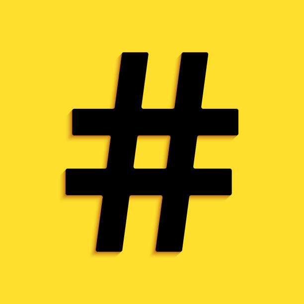 istock Black Hashtag icon isolated on yellow background. Social media symbol. Modern UI website navigation. Long shadow style. Vector 1286379448