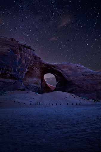 Ear of the Wind Arch at night in Monument Valley Navajo Tribal Reservation, Arizona, USA.