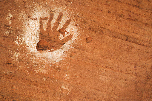 Negative Hand pictograph in Monument Valley Navajo Tribal Reservation, Arizona, USA.