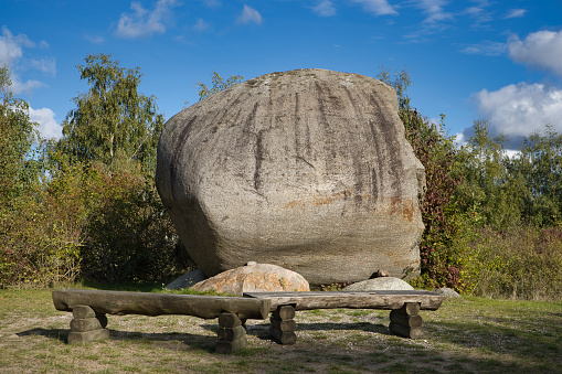huge foundling, boulder near German town Bad Malente, the stone has the German name Wandhoff-Findling, germany