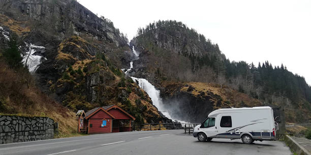 istock A waterfall flowing in a transparent river, Norway 1286381651