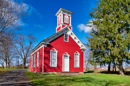 Constructed in 1873, the South Branch School House in Branchburg, New Jersey, is a one-room building in the Victorian-Italianate style of architecture.