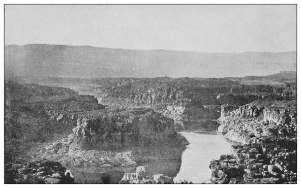 Antique black and white photo of the United States: Dalles of the Columbia river Antique black and white photo of the United States: Dalles of the Columbia river the dalles stock illustrations