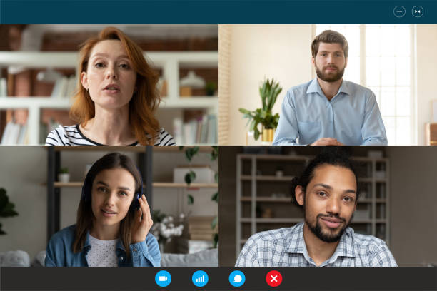 istock Screen view of diverse colleagues have team video call 1286383829