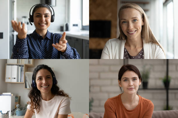 istock Diverse multiracial women have group video call 1286383831