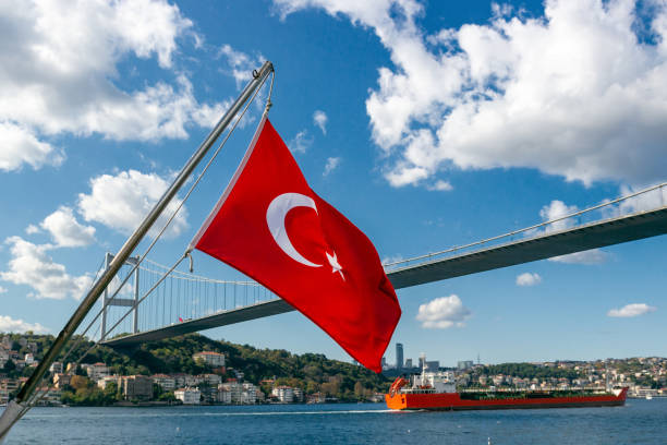 istock Turkish Flag in Bosphorus Istanbul, Turkey 1286383837