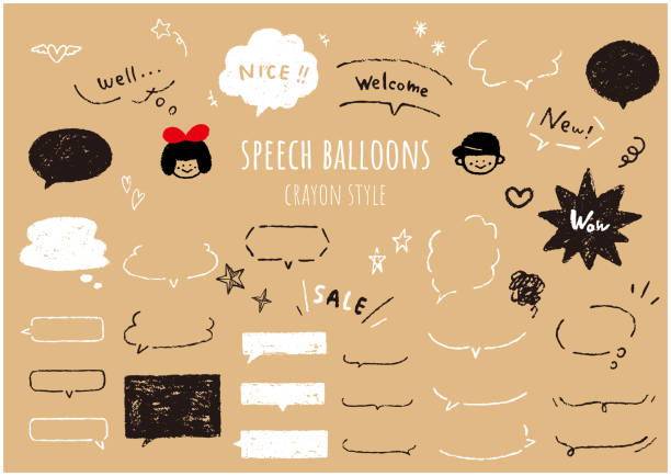 jest to zestaw balonów mowy jak rysowane kredkami. wektor. - thinking thought bubble thought cloud clip art stock illustrations