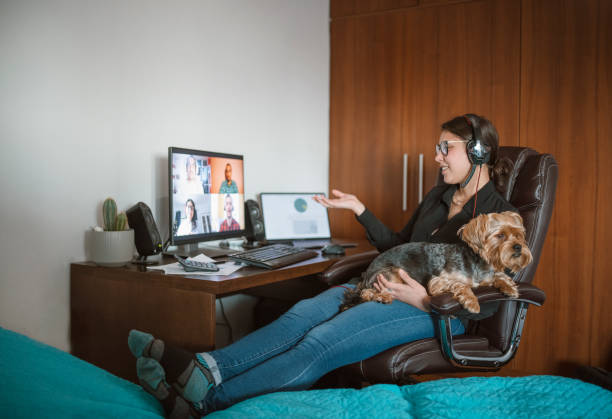 istock Woman in video conference, working from home. 1286386319
