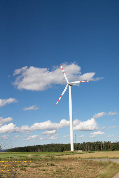 Wind turbines in nature that generate clean energy and electricity