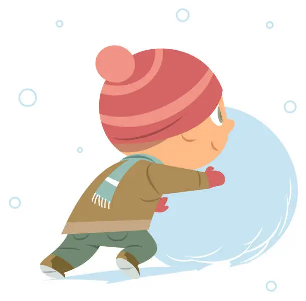 Vector illustration of Boy making snowman