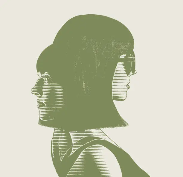 Vector illustration of Woman with two faces