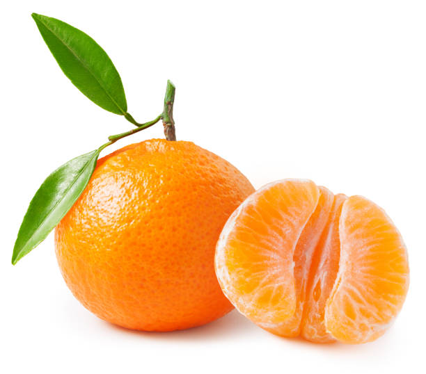 istock Tangerine or clementine with green leaf isolated on white 1286392015