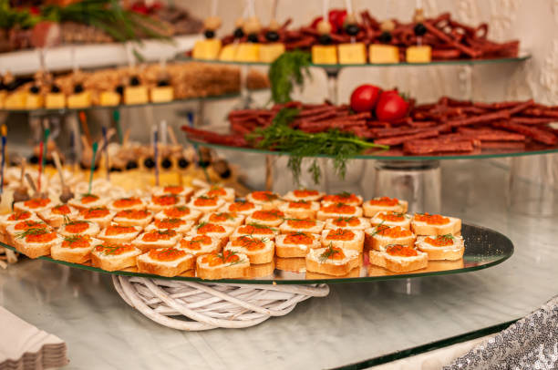 istock Canape with red caviar. Wedding buffet 1286392711