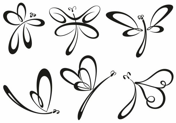 Set of dragonfly silhouettes Set of dragonfly silhouettes, insects, on white background dragonfly tattoo stock illustrations