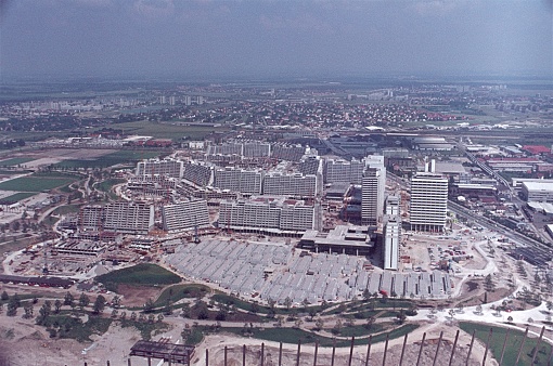 Munich, Bavaria, Germany, 1970. The newly built Olympic Village for the Olympic Games in Munich.