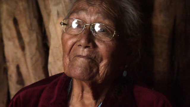 A Video Portrait Of A Smiling Elderly Navajo Grandmother Sitting In Her Authentic Hogan In Monument Valley, Arizona