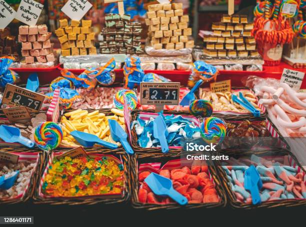 Miscellaneous Colorful Candies For Sale At The Market Stock Photo - Download Image Now