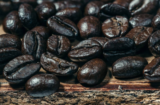 Premium coffee beans close up stock photo