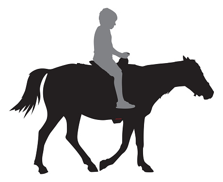 Vector silhouette of a young boy riding a horse.