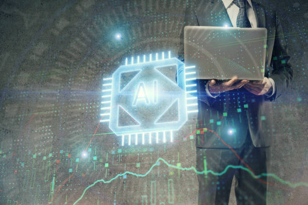 istock Double exposure of data internet theme hologram with man working on computer on background. Concept of innovation. 1286408585