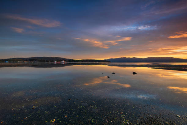 Vancouver Island Sunet Reflecting sunset over Patricia Bay. saanich peninsula photos stock pictures, royalty-free photos & images