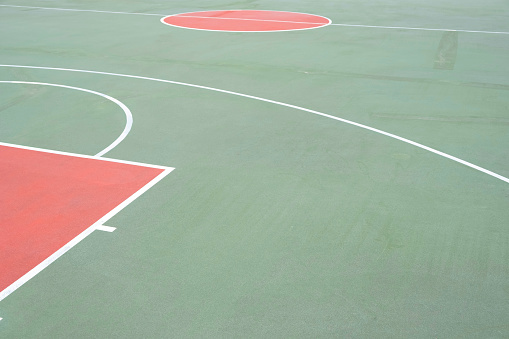 Abstract Detail Of An Empty Basketball Court On A Sunny Day. Stock Photo.